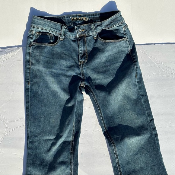 🍓Grace in LA Jeans EL-51611-DK-32 Denim Dark Wash Mid Rise Flare leg Size 28 - Picture 3 of 11